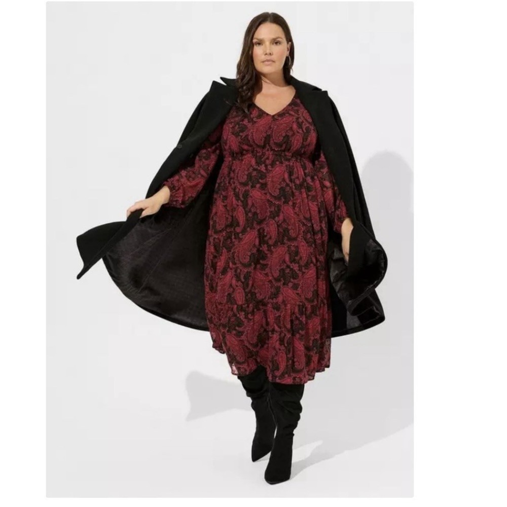 Torrid Red Floral Tea Length Clip Dot Open Back A Line Dress Pockets Size 3X